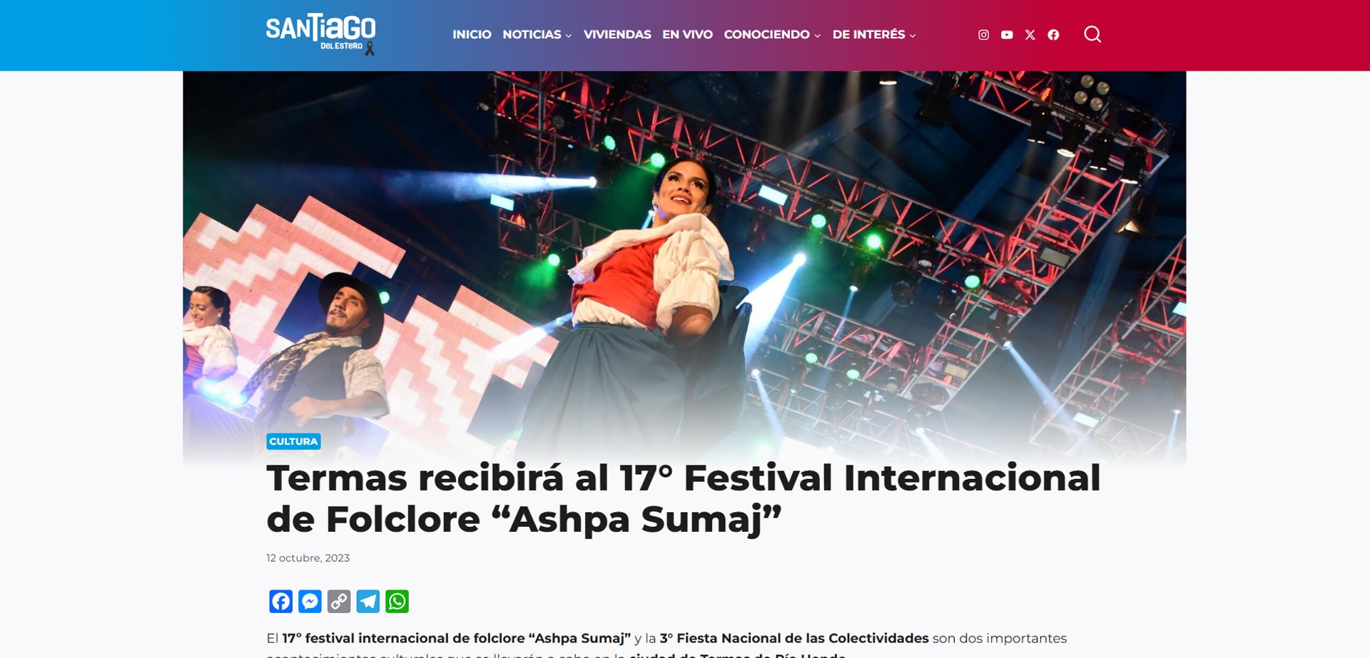 Termas recibirá al 17° Festival Internacional de Folclore “Ashpa Súmaj”